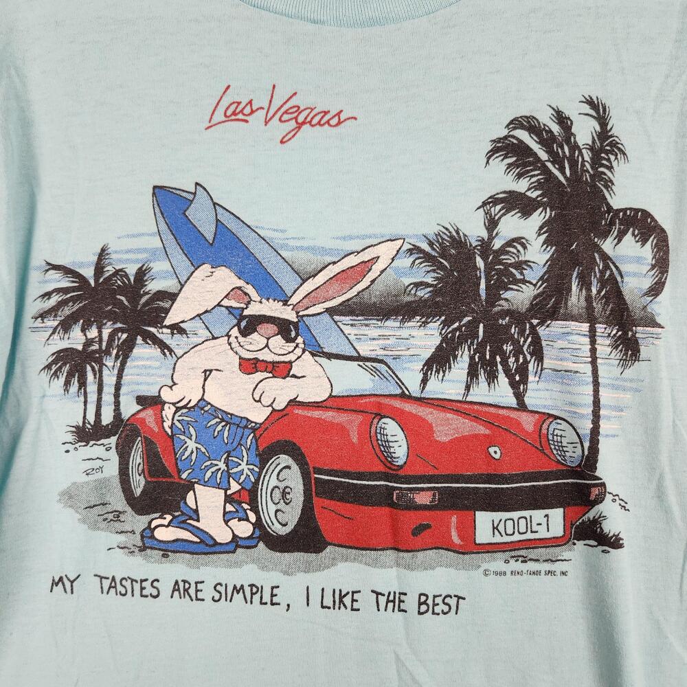 Vintage Las Vegas Shirt Mens Large Bunny Surf Car Cartoon Beach Screen Stars 80s